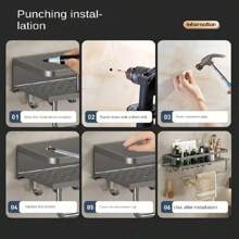 Estante de Aluminio Montado en la Pared Multifuncional para Almacenamiento de Especias en la Cocina Solución de Gestión de Espacio en la Cocina Accesorios de Cocina - 30cm gris - Ver 5