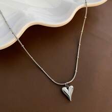 Love New Simple Temperament Niche Light Luxury Necklace Peach Heart 18k Titanium Steel - Bạc - Xem 4