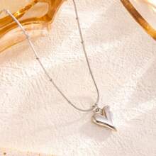 Love New Simple Temperament Niche Light Luxury Necklace Peach Heart 18k Titanium Steel - Bạc - Xem 2