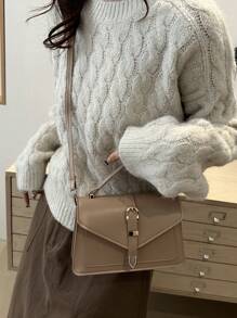 潮流韩版箭头印花腰包，2025新款时尚手提包单肩斜挎包，ins纯色小方包 - 卡其色 - 查看 4