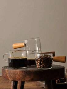 1 Stück Vintage-Stil Spitzauslauf Glas Kaffeetasse mit Holzgriff, Espresso