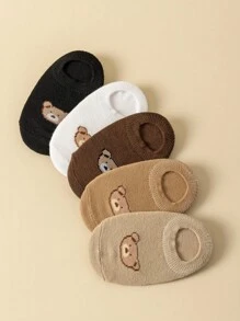 5 双婴儿袜子四季可爱熊图案舒适透气儿童踝袜低帮