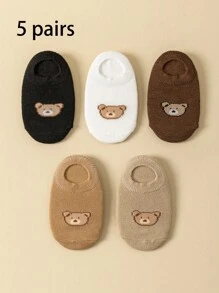 5 双婴儿袜子四季可爱熊图案舒适透气儿童踝袜低帮