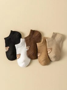 5 双婴儿袜子四季可爱熊图案舒适透气儿童踝袜低帮