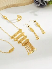 Mgyi 金色铜时尚高端奢华复古女士珠宝套装，18K 镀金优雅奢华方形设计项链、耳环、手链、戒指，适合尼日利亚、迪拜、中东、沙特阿拉伯新娘婚礼、日常佩戴、结婚周年纪念礼物、万圣节送给朋友的礼物