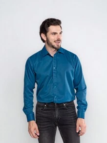 Men's Plain Wrinkle-Free Dress Shirt - Medium Wash - View 10