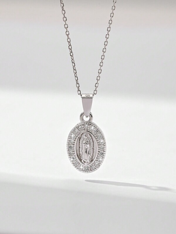 1pc European Style 925 Silver Virgin Mary Pendant Necklace With Gift Box, Suitable For Mother/Valentine's Day/Couple/Siblings/Friends As Gift, Wear Anytime For Prayer
