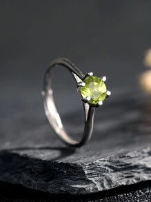 Genuine 925 Silver Women's Ring With Natural Garnet Stone Moissanite/Peridot/Moon Stone/Diopside/Citrine/Topaz/Amethyst Crystal 6*6mm Classic Elegant Wedding Bands Adjustable Size Engagement Jewelry Valentine's Day Gifts