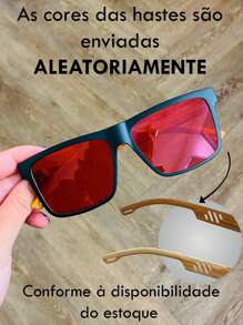 Men's Rectangular Mirrored Beach Fashion Skate Glasses Comfortable Imitate Bamboo Temple Original - Đỏ - Xem 3