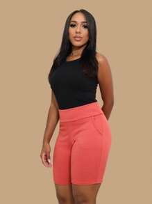 Bermudas feminina Social alfaiataria  para mulheres Elegante - Laranja - Visão 2