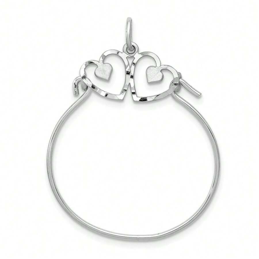 14k White Gold Heart Charm Pendant Holder (L-1.37 Inch,W-0.98 Inch) 1.08 Gram
