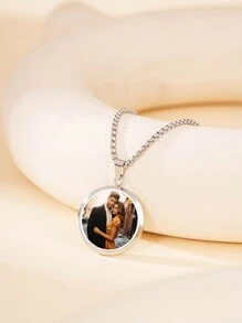 Customizable Photo Print Necklace, Geometric Circle Shape Can Be Engraved With Photos, Pendant Necklace For Mother's Day, Couples