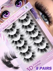 MAGEFY 1/8 对 D 卷曲交叉假睫毛簇状蓬松全条，2 种款式可供选择，湿润仿貂皮睫毛蓬松凌乱睫毛延长化妆时尚长浓密自然卷曲湿假睫毛，假睫毛派对日常化妆假睫毛，3D 假睫毛自然假睫毛戏剧性浓密假睫毛化妆睫毛延长，自然逼真睫毛全条睫毛持久纤长浓密流行化妆美容工具﻿