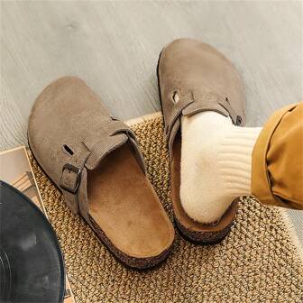 男士木质拖鞋、露趾拖鞋、一脚蹬凉鞋、休闲穆勒鞋、舒适夏季鞋、情侣款、大码、办公休闲