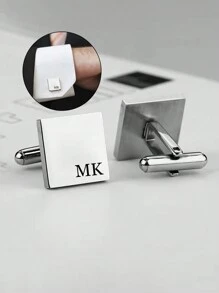 1pc Customized Personalized Cufflinks - Groom Wedding Cufflinks, Groomsmen Gift Monogram Cufflinks, Father's Day Gift, Gift For Brother, Stainless Steel Graduation Gift - Multicolor - View 3