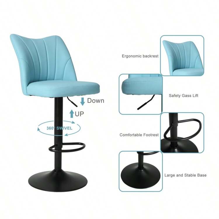 Swivel Bar Stools Set Of 2,Height Adjustable Counter Stool,Modern Armless Faux Leather Barstool Chairs With Backs For Kitchen Island - Multicolor - View 5