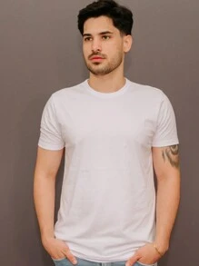 Malwee Men's Basic Plain Shirt Men's T-Shirt 100% Soft Cotton Mesh Fabric Round Neck Sleeve - 白色 - 查看 2