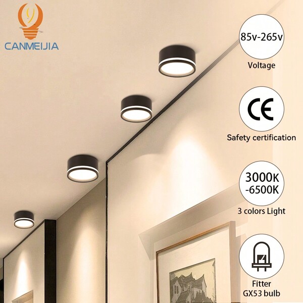 CANMEIJIA Luminária embutida GX53, luminária de teto/parede de alumínio, sem cintilação, proteção para os olhos, estilo macaron retrô, compatível com lâmpada GX53 (lâmpada não incluída), 85 V-265 V, fácil instalação, com fiação, adequada para teto/parede, salão de exposições, sala de leitura, sala de jantar, bar, quarto, café, sala de jantar, loja de roupas, sala de estar, corredor, entrada, escada