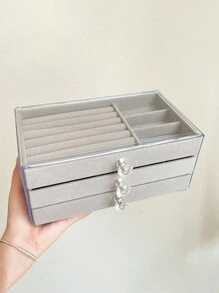 1pc 3-Layer High-End Jewelry Storage Box With Velvet Flap Cover Jewelry Box, Earring Display Stand, Necklace, Ring Organizer, Foldable Drawer Style & Velvet Lining Accessories Holder For Room, Home, Bedroom, Bathroom, House, Pink Room, Living Room Decor, Travel, Gift Bag, Gift For Mom, Dad, Men, Friends, Teachers, Birthday, Wedding, Desk, Shelf, Accessory, Gift Box, Funny Gift, Storage - Multicolor - View 7