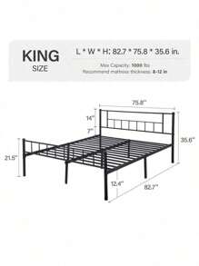 Estructura de cama de plataforma de metal, base de colchón de acero resistente, listones metálicos sin ruido