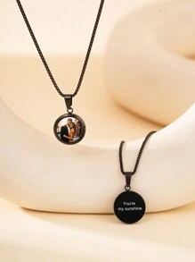 Customizable Photo Print Necklace, Geometric Circle Shape Can Be Engraved With Photos, Pendant Necklace For Mother's Day, Couples