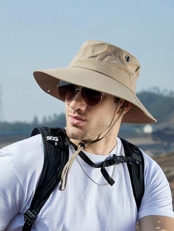 1 pièce Casquette pliable de protection solaire de couleur unie pour hommes, chapeau de seau à large bord respirant, convient pour la randonnée, l'escalade, la pêche et les activités de plein air, printemps/été