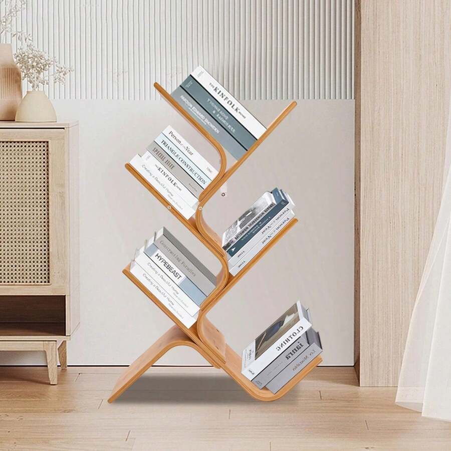 Futchoy Baumförmiges Bücherregal 5-stöckiges Boden-Bambus-Baum-Bücherregal Modernes stehendes Bücherregal 63*20*91cm/24.8*7.9*35.9inch - Burlywood - Übersicht 1