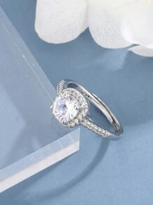 1 pieza Conjunto de joyas de lujo con circonita cúbica, que incluye collar, aretes y anillo para mujeres, regalo perfecto para el Día de San Valentín, Navidad, cumpleaños, Año Nuevo, mamá, madre, Día de la Madre