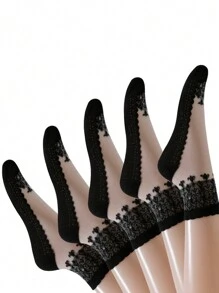 5 Pairs Women Short Socks, Lace Glass Silk, Fashion Casual, Spring/Summer Thin Breathable Moisture-Wicking Sexy Thin Socks Suitable For Daily Use & Sports - Multicolor - View 18