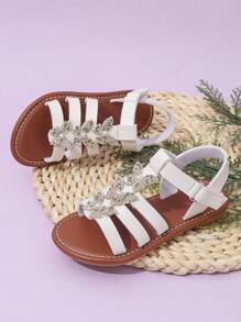 女孩可爱闪亮白蝴蝶平底凉鞋，适合日常穿着，休闲，时尚，春夏季公主风，斋月，开斋节 - 白色 - 查看 5