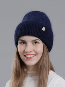 1pc Winter Women's Beanie Metal Tag Fashion Female Stretch Wool Knitted Hat Thick Warm Ear Protection Hood Cold Hats For Woman ,Soft Slouchy Warm Snug Snow Ski Running Unisex Adult Knit Hat