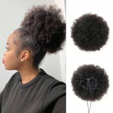 4/6/8 Inch Afro Puff Drawstring Ponytail Short Kinky Curly Afro Ponytail Hair Puffs 1pc - Natural Black - View 2
