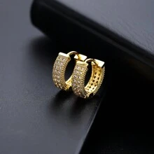 Fully Diamond Studded Hoop Earrings For Men, Hiphop Style Ear Clip, Fashionable Minimalist Design With High-End Quality, Versatile Jewelry For Elegant And Unique Charm. - X009-A (one pair) - View 27