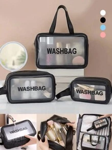 1 Stück beschrifteter Make-up Beutel, Damen Reise Kosmetiktasche, wasserfeste Kulturtasche, Make-up Organizer mit großem Fassungsvermögen, transparente Kulturtasche, geeignet für Badezimmer, Wohnheim, Kreuzfahrt, Strand, Urlaub, Sommerferien