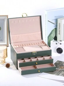 1 Hộp Bảo Quản Trang Sức Hai Lớp Có Khóa, Hộp Đựng Nhẫn Bông Tai Bằng Da PU, Hộp Quà Tặng Trang Sức, Phong Cách Phương Tây, Sinh Nhật, Cô Dâu - màu đen - Xem 19