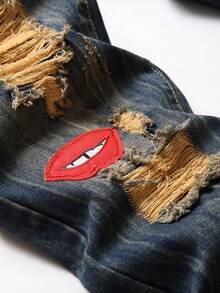 Tween 男童字母与熊破洞牛仔裤 - 中等水洗藍 - 查看 6