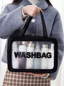 1 Stück beschrifteter Make-up Beutel, Damen Reise Kosmetiktasche, wasserfeste Kulturtasche, Make-up Organizer mit großem Fassungsvermögen, transparente Kulturtasche, geeignet für Badezimmer, Wohnheim, Kreuzfahrt, Strand, Urlaub, Sommerferien