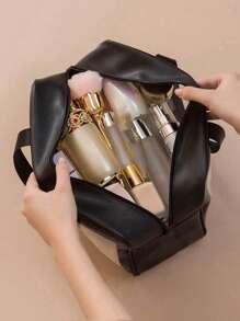 1 Stück beschrifteter Make-up Beutel, Damen Reise Kosmetiktasche, wasserfeste Kulturtasche, Make-up Organizer mit großem Fassungsvermögen, transparente Kulturtasche, geeignet für Badezimmer, Wohnheim, Kreuzfahrt, Strand, Urlaub, Sommerferien