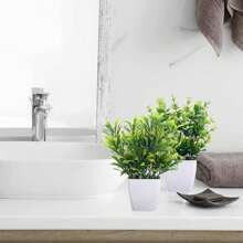 4 Plantas Artificiales Falsas Mini Plantas en Maceta, Verde en Maceta Artificial Fake Flor simulación Maceta decoración delfalsas para del hogar, Oficina, Escritorio, baño decoración del Hotel - Verde - Ver 4
