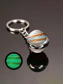 发光星球钥匙扣套装，太阳系玻璃/合金金属地球仪钥匙扣，球形行星/宇宙图案，生日/节日装饰礼物，女士带环钥匙扣 - 彩色 - 查看 4