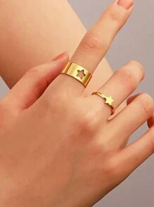 Valentine's Day Gift Versatile Luxury Retro Couple Rings Hollow Plane Heart Fashion Ring Open Design Women Accessory - Multicolor - View 2