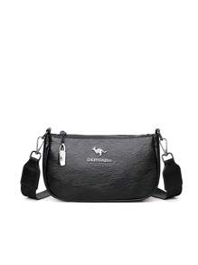 1 pieza Bolso de piel de estilo vintage casual con decoración de metal estilo canguro para mujer