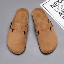 男士木质拖鞋，夏季软木便鞋，休闲包头鞋，适合办公室和海滩，加大码 - 駝色 - 查看 5