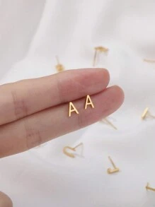 1 对简约不锈钢 26 个英文字母耳钉，带首字母的情侣耳环 - 金黃色 - 查看 8
