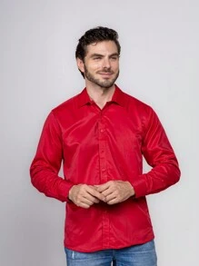 Men's Plain Wrinkle-Free Dress Shirt - Red - View 5