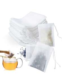 100pcs/200pcs Multi-Purpose Disposable Non-Woven Drawstring Tea Bag, White Filter Bag, With Drawstring, Easy To Pour And Clean, Suitable For Coffee, Tea, Herbs, Spices, Jewelry Packaging And Gift Bundling Back To School - White - View 1