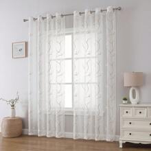 1 pieza Cortina blanca semi-transparente similar al lino con un patrón bordado floral, apta para la sala de estar y el dormitorio - Multicolor - Ver 5