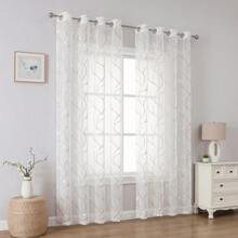1 pieza Cortina blanca semi-transparente similar al lino con un patrón bordado floral, apta para la sala de estar y el dormitorio - Multicolor - Ver 7