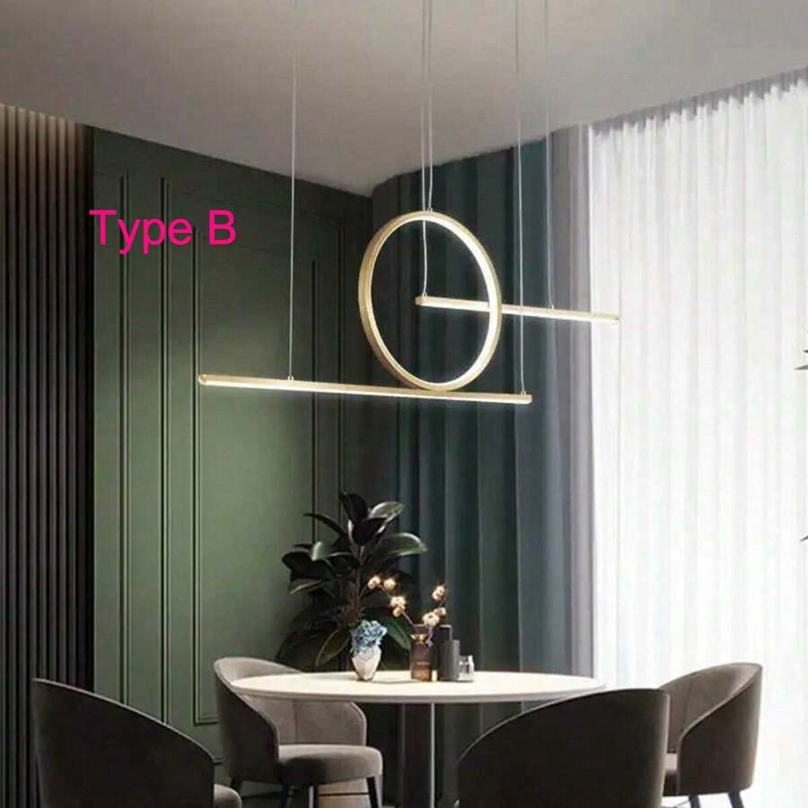 1 pieza Lámpara colgante LED moderna, Luminaria colgante de metal lineal con pantalla de acrílico blanco, Lámpara colgante de barra larga, Luz colgante de isla de techo para comedor (Dorado)