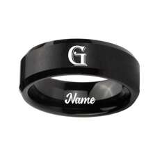 Anillo de acero inoxidable con la letra de nombre personalizada de 36 alfabetos, en caja de terciopelo de lujo, para parejas hombres y mujeres - Blanco y Negro - Ver 56